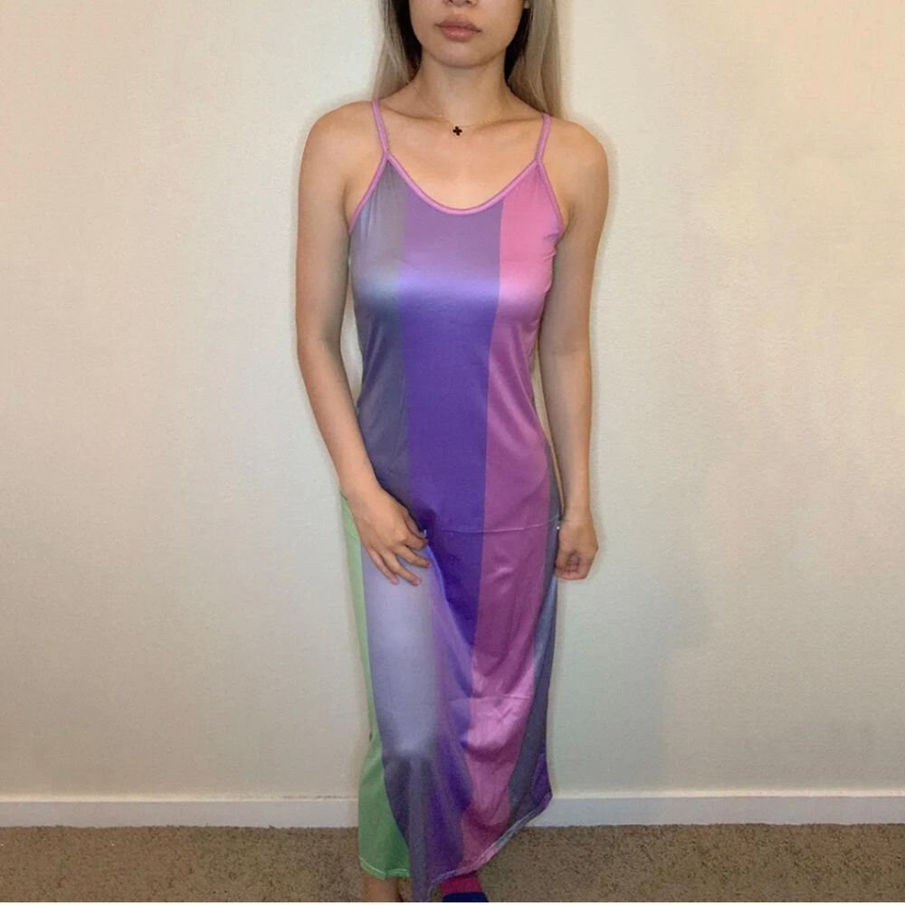 Women's Summer Gradient Long Rainbow Maxi Dress Ladies Boho Holiday Beach Party